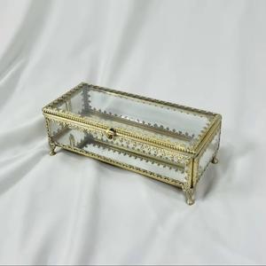<b>Vintage</b> Style Glass Trinket <b>Box</b>, Elegant Antique Finishing <b>Jewelry</b> Organizer for Vanity Table, Home Styling & Luxury Decor - Product Image 3