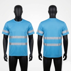 T-shirt de travail en polyester 160 GSM bleu ciel avec bande réfléchissante, uniforme de sécurité, tissu respirant, impression de logo personnalisé par transfert thermique - Product Image 1