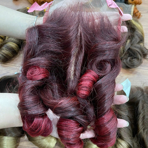 Cheveux naturels bouclés rebondissants en trame, double épaisseur, couleur bordeaux naturel, pour professionnels - Product Image 2