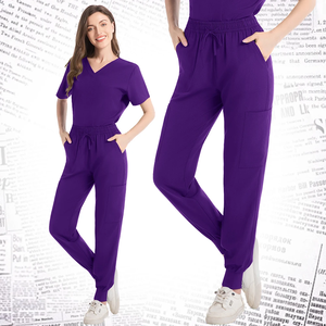 Tenues Médicales Tendance d'Été pour Femmes et Hommes – Ensembles Blouse et Pantalon d'Infirmière Col V Extensibles dans les 4 Sens en Polyester Spandex Tissé - Product Image 4