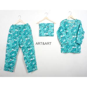 Conjunto de Pijama de Algodón 100% de Alta Calidad para Verano y Otoño, Secado Rápido, Transpirable, Ropa de Estar Cómoda con Estampado Floral, Venta al Por Mayor para Primavera - Product Image 1