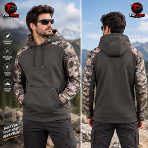 Sweat à capuche unisexe en polaire bicolore gris anthracite camouflage numérique désertique, résistant aux acides, pour la chasse en hiver, ajustable - Product Image 5