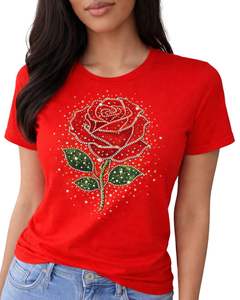 Camiseta Corta para Mujer Color Rosa Polvoriento, Bordado Floral, Manga Corta, Informal, Mezcla de Algodón Suave, Top de Verano para Mujer, Venta al por Mayor y al Detal - Product Image 1