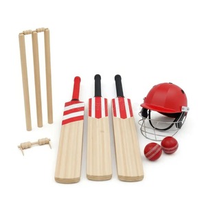 Set Clásico de Bate de Cricket de Madera con Casco Rojo y Pelotas para el Juego de Cricket - Product Image 1
