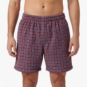 Custom <b>Checkered</b> Fleece <b>Shorts</b> Red Blue Plaid Elastic Waist Casual Streetwear Soft Sweat <b>Shorts</b> Side Pocket OEM ODM - Product Image 4