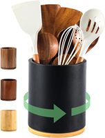 Support à ustensiles rotatif en bois laqué avec logo personnalisé, organisateur de comptoir de cuisine en bois naturel avec ensemble d'outils de cuisson, vente en gros