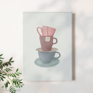 ศิลปะตกแต่งผนังวันหยุด, โปสเตอร์ภาพประกอบแก้วกาแฟซ้อนกัน, การตกแต่งผนังห้องครัวแสนอบอุ่น - Product Image 1