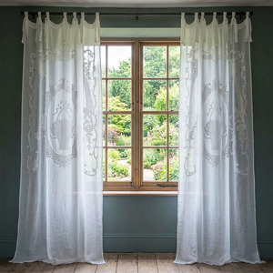 Custom Wholesale Quang Thanh Embroidery Vintage Modern Linen Flower Basket <b>Curtain</b> Cotton Ribbon Full Sizes Door <b>Window</b> Home - Product Image 3