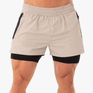 Men’s Activewear Double <b>Layer</b> Shorts Running Fitness Shorts with Built-in Compression Liner - Product Image 2