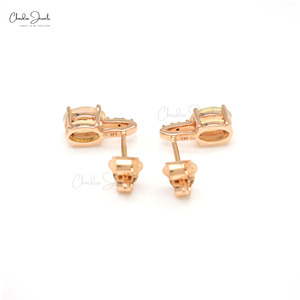 ผู้จัดจำหน่ายขายส่ง ต่างหูโอปอลทรงรีขนาด 6x4 มม. ประดับเพชรในทองคำขาว 14k พร้อมจัดส่ง - Product Image 5