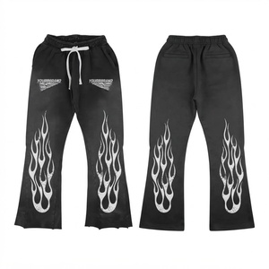 Pantalon évasé en molleton de coton premium 320 GSM noir, coupe droite large, motif personnalisé, streetwear, pantalon de survêtement pour homme, séchage rapide - Product Image 1