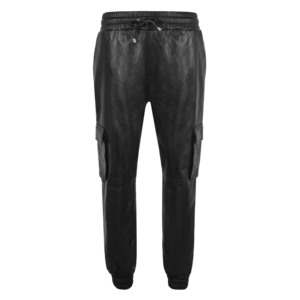 Custom Men's Genuine Napa Leather Cargo Jogger Pants Black Streetwear <b>Trousers</b> with <b>Side</b> Pockets Colour Private Label OEM Supply - Product Image 1