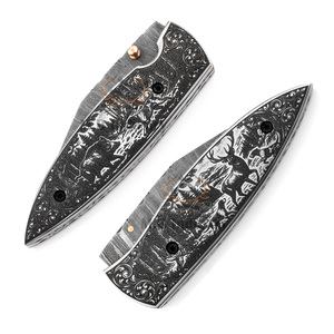 Couteau pliant de camping en acier Damas de qualité industrielle OEM personnalisé - Lame droite gravée au laser, manche en os de chameau 0,5 mm - Product Image 6