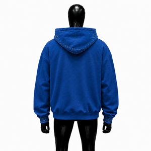 Sweat-shirt à capuche bleu pour homme avec imprimé de dessin animé et patch drapeau américain, coupe décontractée, idéal pour l'automne, personnalisable, fermeture éclair intégrale - Product Image 2