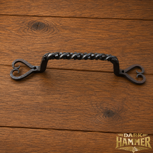Hand Forged Wrought Iron Twisted <b>Barn</b> <b>Door</b> Handle Heavy Duty Rustic Gate Pull Matte Black Heart Base Cabinet Drawer <b>Hardware</b> - Product Image 1