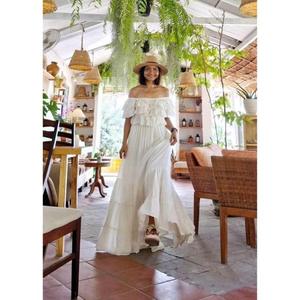 Boho Ruffled Ball Gown <b>Wedding</b> <b>Dress</b> Cotton Off-Shoulder Maxi <b>Maternity</b> Beach <b>Wedding</b> <b>Dress</b> - Product Image 6