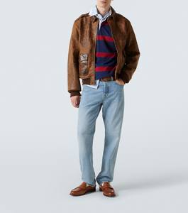 Chaqueta Bomber de Cuero Marrón Desgastado para Hombre, Cuello Alto, Acabado Vintage, Puños de Punto Acanalado, Ecológica, de Secado Rápido y Transpirable para Otoño - Product Image 1