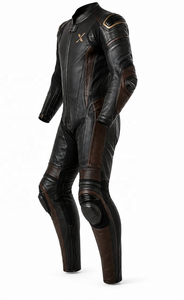 Combinaison de moto en cuir pleine fleur X Premium d'une seule pièce |   Noir Rouge Gris |   Logo X |   Fabricant OEM ODM |   Design haut de gamme | - Product Image 3