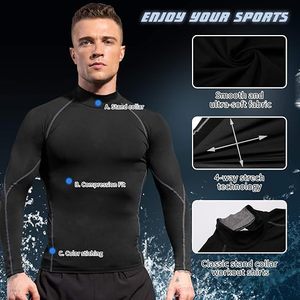 Men's Slim Fit Compression Long Sleeve Performance Shirt Premium Quick Dry Breathable Spandex/Polyester Base <b>Layer</b> <b>Top</b> Athletic - Product Image 4