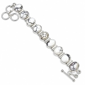 Pulsera de Plata de Ley 925 con Jaspe de Caballo Salvaje Natural y Larimar, Bisel Ovalado, Cierre de Palanca para Mujer, Cadena de Eslabones, Venta al por Mayor - Product Image 1