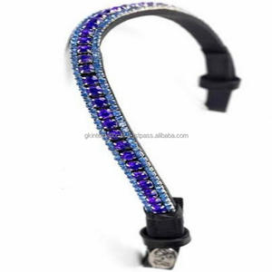 Nouvel arrivage Bande de front de cheval en cuir anglais noir en forme de vague sur mesure avec 3 rangées de cristaux de saphir Bande de front Mega Bling Wave - Product Image 5