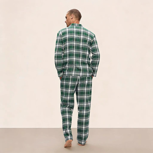 Ensembles de pyjamas thermiques en flanelle pour hommes et femmes, vente en gros, à carreaux, doux, écologiques, imprimés sur mesure, pyjamas de créateur pour adultes - Product Image 2