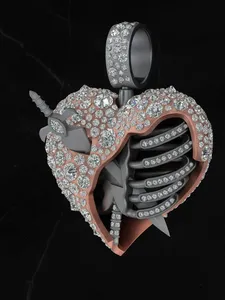 Colgante de Corazón 3D en Oferta con Letra Personalizada, Moissanita Auténtica, Plata 925, Estilo Hip Hop para Hombre - Product Image 2