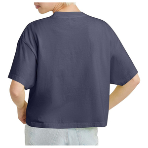 INDEX APPAREL Women's Navy Crop <b>Top</b> Crew Neck Short Sleeve Loose Fit Solid Color Casual Summer T-Shirt - Product Image 3
