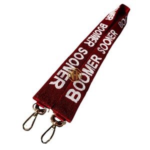 Sangle de sac à main en toile de polyester brodée de perles rouge cramoisi et blanc Boomer Sooner avec clip doré, accessoire de sac à bandoulière OEM - Product Image 5