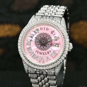 นาฬิกาข้อมือผู้ชายสุดหรู ETA Quartz สายเงินประดับโมอิสซาไนต์ หน้าปัดสีชมพู คริสตัลแซฟไฟร์ ตัวล็อคแบบซ่อน กันน้ำ 10 เมตร ของขวัญสุดพิเศษ - Product Image 6
