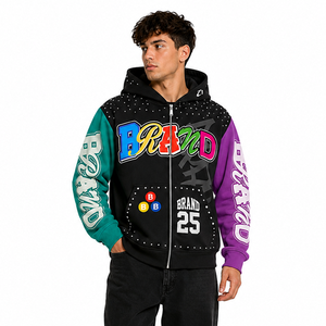 Sudadera con capucha de lujo personalizada con pedrería, cremallera, estilo oversize, streetwear, logo bordado, moda Y2K, fabricante OEM - Product Image 1
