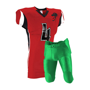 Uniforme de Fútbol Americano Personalizado, Jersey Rojo, Pantalones Verdes, Número 4, Sublimado, Cuello en V, Sin Mangas, Ropa Deportiva para Hombre Adulto - Product Image 1