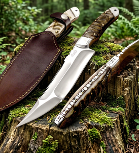 Cuchillo Bowie D2 de acero hecho a mano OEM con espiga de sierra, mango de cuerno de carnero, para caza, supervivencia y uso táctico al aire libre, de hoja fija. - Product Image 1