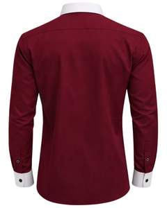 Chemise habillée rouge ajustée sur mesure pour homme, manches longues, boutonnée, col et poignets contrastants, formelle et décontractée, pour le bureau, en mélange de coton, OEM - Product Image 2