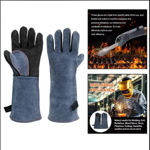 Gants de soudure en cuir de vachette résistant à la chaleur à manches longues - Product Image 6