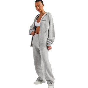 Women's Full <b>Zip</b> Hooded Tracksuit Set Relaxed Long Sleeve Top Wide Leg <b>Trousers</b> Elastic Drawstring Waist Two Piece Lounge Outfit - Product Image 4