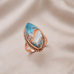 Bague turquoise bleu orange en argent sterling 925, faite à la main, style bohème vintage, bijou de créateur, cadeau - Product Image 6