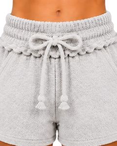 <b>Light</b> Gray Women Drawstring Cotton Terry Shorts Elastic Waist Casual Summer <b>Lounge</b> Wear Soft Pocket Mini Shorts Custom Fashion - Product Image 6