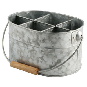 Porta Utensilios Doble de Metal Galvanizado Rústico al por Mayor con Asa de Madera, Estilo Vintage de Granja, Soporte de Hierro de Doble Compartimento - Product Image 2