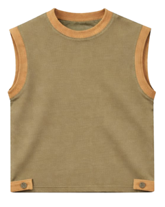 Conjunto de Top sin Mangas y Pantalones Cortos en Color Caqui y Naranja con Contraste para Hombre, Atuendo Casual de Verano, Cintura con Cordón Ajustable, Mezcla de Algodón Transpirable, Ajuste Cómodo - Product Image 1