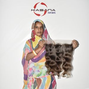 Cheveux humains indiens 13*4 Frontal Temple Bundles, traitement naturel, sans dentelle, pour perruques, tressage à la machine, double trame, Deep Wave - Product Image 3