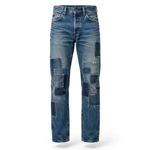 Achetez des jeans en denim délavé pour hommes, peints à la main avec des éclaboussures, coupe slim droite, taille mi-haute, en coton, pantalons décontractés de BD - Product Image 1