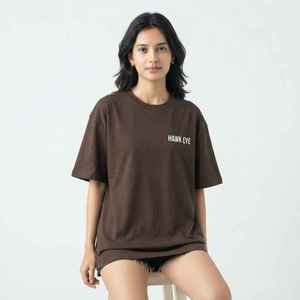 Camiseta de Cuello Redondo para Mujer, Marca Hawk Eye, Color Marrón, Corte Holgado, Manga Corta, Color Sólido, Informal, 100% Algodón Jersey, Transpirable, Larga - Product Image 3