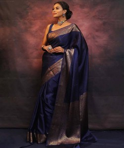 SAREE DE SEDA BANARASI LICHI CON TRABAJO DE JACQUARD EN TENDENCIA, CON BLUSA SIN COSTURA, PARA USO FESTIVO, PRECIO AL POR MAYOR, PRENDAS ÉTNICAS 84839-5 - Product Image 2