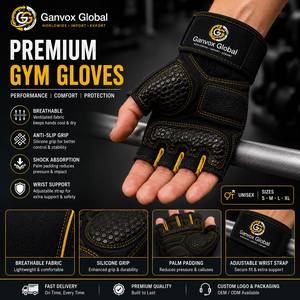 Ganvox Global Premium Mesh Customizable Unisex Weight Lifting Gym Gloves Black Yellow <b>Half</b> Finger Breathable Anti <b>Slip</b> Wrist - Product Image 3