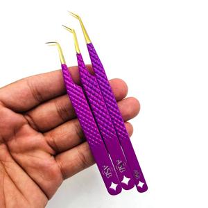 แหนบต่อขนตา ASB Professional สีม่วง สแตนเลสสตีล ปลายแหลมแม่นยำ รับทำโลโก้ ดีไซน์รูปดาว - Product Image 1