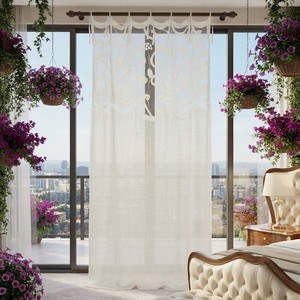 Elegante Panel de Cortina Transparente de Lino Blanco con Bordado Floral, Cortina Decorativa Vintage para Sala de Estar o Dormitorio - Product Image 1