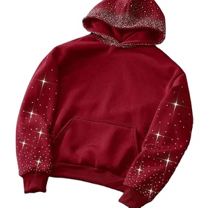 Sweat à capuche personnalisé pour homme, rouge, avec strass, luxueux, brillant, en coton molletonné de haute qualité, streetwear d'hiver, OEM - Product Image 5