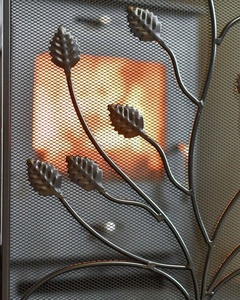Wild Fern Metal Fireplace <b>Screen</b> Three Panel Folding Fine Mesh Spark Guard Freestanding Hearth <b>Protector</b> Black Finish - Product Image 2