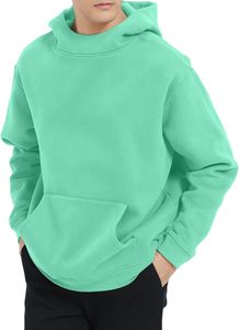 Sweat-shirt à capuche pour homme, couleur unie, en molleton, coupe décontractée, pour l'automne, avec poche verte, en coton tricoté - Product Image 3